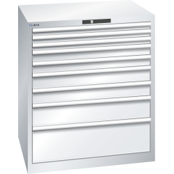 LISTA - Armoire à tiroirs 45x36E (LxPxH) 870x725x1000mm 9 tiroirs (3x50*/2x75/2x100/1x150/1x250) *75/200kg KEY Lock Gris clair RAL 7035