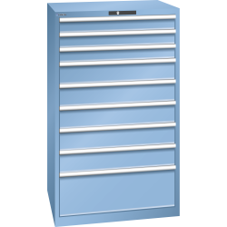 LISTA - Armoire à tiroirs 45x36E (LxPxH) 870x725x1450mm 9 tiroirs (3x100/5x150/1x300**) 75/**200kg KEY Lock Bleu clair RAL 5012
