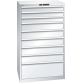 LISTA - Armoire à tiroirs 45x36E (LxPxH) 870x725x1450mm 9 tiroirs (3x100/5x150/1x300**) 75/**200kg KEY Lock Gris clair RAL 7035
