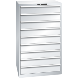 LISTA - Armoire à tiroirs 45x36E (LxPxH) 870x725x1450mm 9 tiroirs (9x150) 75kg KEY Lock Gris clair RAL 7035