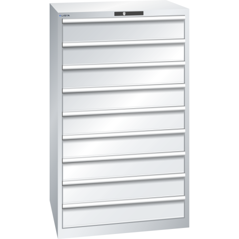 LISTA - Armoire à tiroirs 45x36E (LxPxH) 870x725x1450mm 9 tiroirs (9x150) 75kg KEY Lock Gris clair RAL 7035
