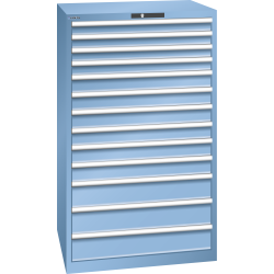 LISTA - Armoire à tiroirs 45x36E (LxPxH) 870x725x1450mm 13 tiroirs (4x75/6x100/3x150) 200kg KEY Lock Bleu clair RAL 5012