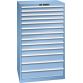 LISTA - Armoire à tiroirs 45x36E (LxPxH) 870x725x1450mm 13 tiroirs (4x75/6x100/3x150) 200kg KEY Lock Bleu clair RAL 5012