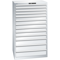 LISTA - Armoire à tiroirs 45x36E (LxPxH) 870x725x1450mm 13 tiroirs (4x75/6x100/3x150) 200kg KEY Lock Gris clair RAL 7035