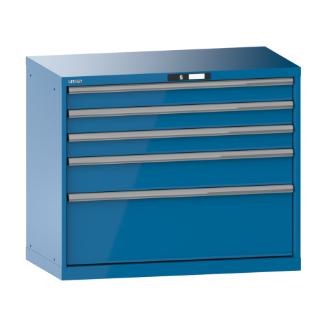 LISTA - Armoire à tiroirs 54x27E (LxPxH) 1023x572x850mm 5 tiroirs (3x100/1x150/1x300) 200kg KEY Lock Bleu clair RAL 5012