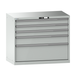 LISTA - Armoire à tiroirs 54x27E (LxPxH) 1023x572x850mm 5 tiroirs (3x100/1x150/1x300) 200kg KEY Lock Gris clair RAL 7035