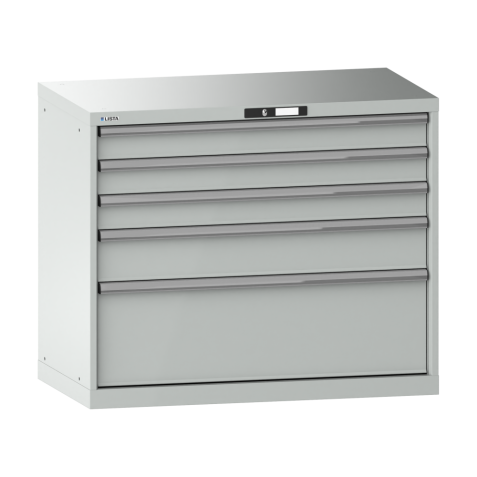 LISTA - Armoire à tiroirs 54x27E (LxPxH) 1023x572x850mm 5 tiroirs (3x100/1x150/1x300) 200kg KEY Lock Gris clair RAL 7035