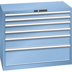LISTA - Armoire à tiroirs 54x27E (LxPxH) 1023x572x850mm 6 tiroirs (2x75/2x100/1x150/1x250**) 75/**200kg KEY Lock Bleu clair RAL 5012