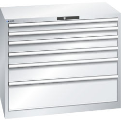 LISTA - Armoire à tiroirs 54x27E (LxPxH) 1023x572x850mm 6 tiroirs (2x75/2x100/1x150/1x250**) 75/**200kg KEY Lock Gris clair RAL 7035