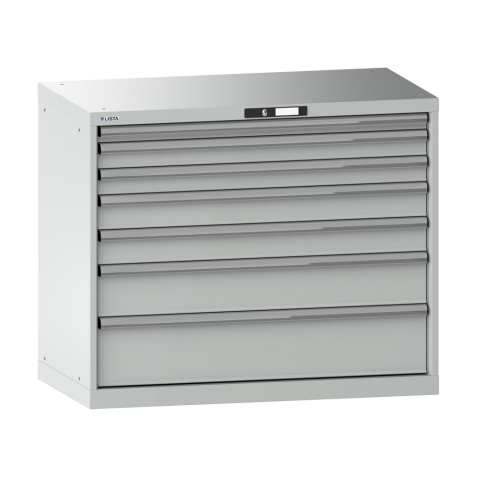 LISTA - Armoire à tiroirs 54x27E (LxPxH) 1023x572x850mm 7 tiroirs (1x50/2x75/2x100/1x150/1x200) 75kg KEY Lock Gris clair RAL 7035
