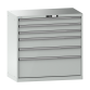 LISTA - Armoire à tiroirs 54x27E (LxPxH) 1023x572x1000mm 6 tiroirs (3x100/2x150/1x300**) 75/**200kg KEY Lock Gris clair RAL 7035