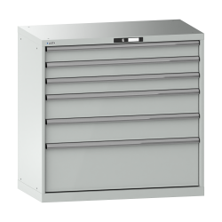 LISTA - Armoire à tiroirs 54x27E (LxPxH) 1023x572x1000mm 6 tiroirs (3x100/2x150/1x300) 200kg KEY Lock Gris clair RAL 7035