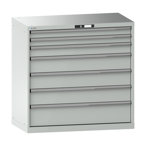 LISTA - Armoire à tiroirs 54x27E (LxPxH) 1023x572x1000mm 7 tiroirs (2x75/1x100/3x150/1x200) 200kg KEY Lock Gris clair RAL 7035