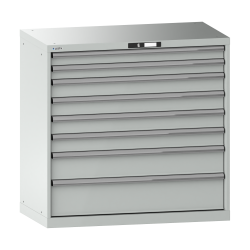 LISTA - Armoire à tiroirs 54x27E (LxPxH) 1023x572x1000mm 8 tiroirs (2x75/4x100/1x150/1x200) 200kg KEY Lock Gris clair RAL 7035
