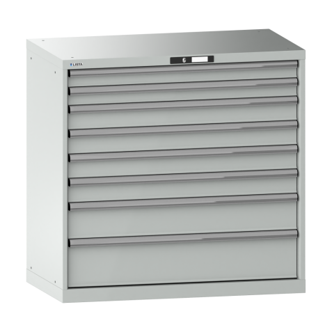 LISTA - Armoire à tiroirs 54x27E (LxPxH) 1023x572x1000mm 8 tiroirs (2x75/4x100/1x150/1x200) 200kg KEY Lock Gris clair RAL 7035