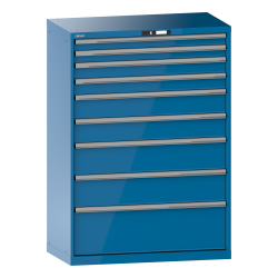 LISTA - Armoire à tiroirs 54x27E (LxPxH) 1023x572x1450mm 9 tiroirs (2x75/2x100/2x150/2x200/1x300**) 75/**200kg KEY Lock Bleu clair RAL 5012