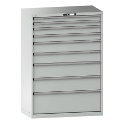 LISTA - Armoire à tiroirs 54x27E (LxPxH) 1023x572x1450mm 9 tiroirs (2x75/2x100/2x150/2x200/1x300**) 75/**200kg KEY Lock Gris clair RAL 7035