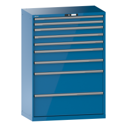 LISTA - Armoire à tiroirs 54x27E (LxPxH) 1023x572x1450mm 10 tiroirs (2x75/3x100/2x150/3x200) 200kg KEY Lock Bleu clair RAL 5012