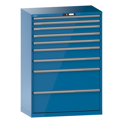 LISTA - Armoire à tiroirs 54x27E (LxPxH) 1023x572x1450mm 10 tiroirs (2x75/3x100/2x150/3x200) 200kg KEY Lock Bleu clair RAL 5012