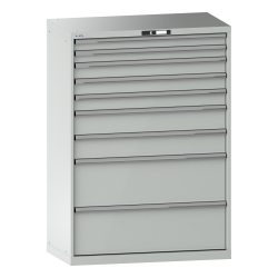 LISTA - Armoire à tiroirs 54x27E (LxPxH) 1023x572x1450mm 10 tiroirs (2x75/3x100/2x150/3x200) 200kg KEY Lock Gris clair RAL 7035