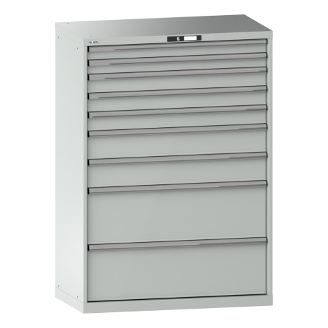 LISTA - Armoire à tiroirs 54x27E (LxPxH) 1023x572x1450mm 10 tiroirs (2x75/3x100/2x150/3x200) 200kg KEY Lock Gris clair RAL 7035