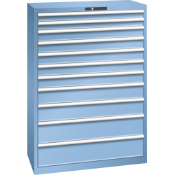 LISTA - Armoire à tiroirs 54x27E (LxPxH) 1023x572x1450mm 11 tiroirs (2x75/5x100/2x150/2x200) 200kg KEY Lock Bleu clair RAL 5012