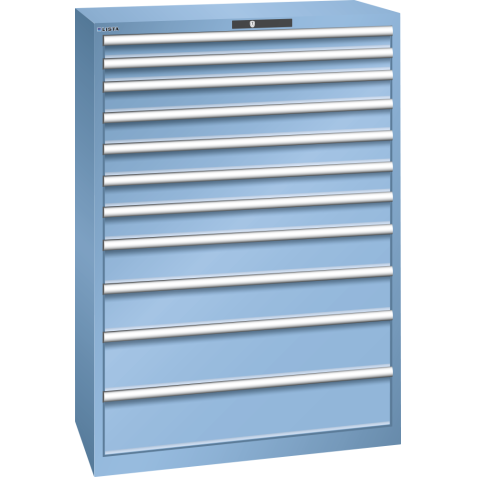 LISTA - Armoire à tiroirs 54x27E (LxPxH) 1023x572x1450mm 11 tiroirs (2x75/5x100/2x150/2x200) 200kg KEY Lock Bleu clair RAL 5012