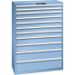 LISTA - Armoire à tiroirs 54x27E (LxPxH) 1023x572x1450mm 11 tiroirs (2x75/5x100/2x150/2x200) 200kg KEY Lock Bleu clair RAL 5012