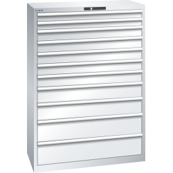 LISTA - Armoire à tiroirs 54x27E (LxPxH) 1023x572x1450mm 11 tiroirs (2x75/5x100/2x150/2x200) 200kg KEY Lock Gris clair RAL 7035