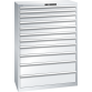 LISTA - Armoire à tiroirs 54x27E (LxPxH) 1023x572x1450mm 11 tiroirs (2x75/5x100/2x150/2x200) 200kg KEY Lock Gris clair RAL 7035