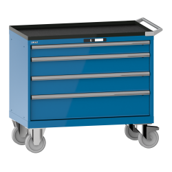 LISTA - Armoire à tiroirs mobile 54x27E (LxPxH) 1023x572x962mm 4 tiroirs (1x100/2x150/1x200) 75kg roues en caoutchouc Ø160mm KEY Lock Bleu clair RAL 5012