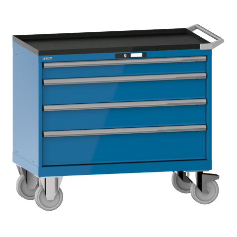 LISTA - Armoire à tiroirs mobile 54x27E (LxPxH) 1023x572x962mm 4 tiroirs (1x100/2x150/1x200) 75kg roues en caoutchouc Ø160mm KEY Lock Bleu clair RAL 5012
