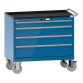 LISTA - Armoire à tiroirs mobile 54x27E (LxPxH) 1023x572x962mm 4 tiroirs (1x100/2x150/1x200) 75kg roues en caoutchouc Ø160mm KEY Lock Bleu clair RAL 5012