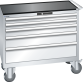 LISTA - Armoire à tiroirs mobile 54x27E (LxPxH) 1023x572x962mm 5 tiroirs (2x75/1x100/1x150/1x200) 75kg roues en caoutchouc Ø160mm KEY Lock Gris clair RAL 7035