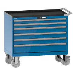 LISTA - Armoire à tiroirs mobile 54x27E (LxPxH) 1023x572x962mm 6 tiroirs (2x75/3x100/1x150) 75kg roues en caoutchouc Ø160mm KEY Lock Bleu clair RAL 5012
