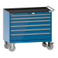 LISTA - Armoire à tiroirs mobile 54x27E (LxPxH) 1023x572x962mm 6 tiroirs (2x75/3x100/1x150) 75kg roues en caoutchouc Ø160mm KEY Lock Bleu clair RAL 5012