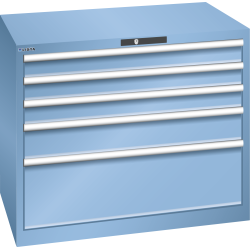 LISTA - Armoire à tiroirs 54x36E (LxPxH) 1023x725x850mm 5 tiroirs (3x100/1x150/1x300**) 75/**200kg KEY Lock Bleu clair RAL 5012