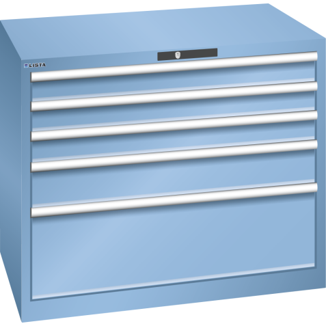 LISTA - Armoire à tiroirs 54x36E (LxPxH) 1023x725x850mm 5 tiroirs (3x100/1x150/1x300) 200kg KEY Lock Bleu clair RAL 5012