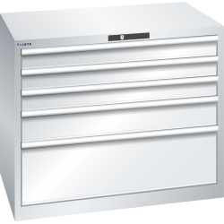 LISTA - Armoire à tiroirs 54x36E (LxPxH) 1023x725x850mm 5 tiroirs (3x100/1x150/1x300) 200kg KEY Lock Gris clair RAL 7035