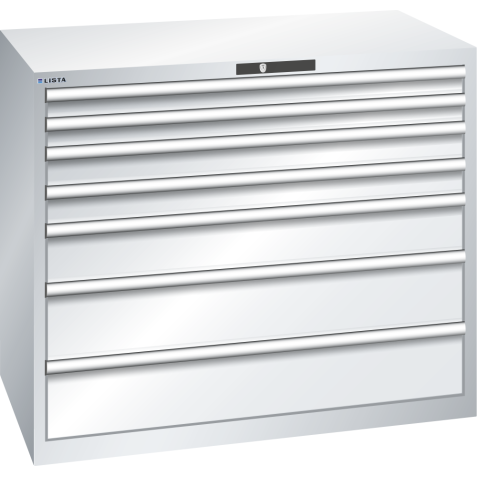 LISTA - Armoire à tiroirs 64x36E (LxPxH) 1193x725x1000mm 7 tiroirs (2x75/2x100/1x150**/2x200**) 75/**200kg KEY Lock Gris clair RAL 7035