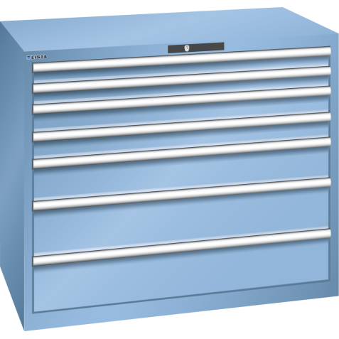 LISTA - Armoire à tiroirs 64x36E (LxPxH) 1193x725x1000mm 7 tiroirs (2x75/2x100/1x150/2x200) 200kg KEY Lock Bleu clair RAL 5012