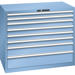 LISTA - Armoire à tiroirs 64x36E (LxPxH) 1193x725x1000mm 8 tiroirs (2x75/4x100/1x150/1x200) 200kg KEY Lock Bleu clair RAL 5012