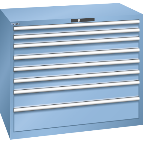 LISTA - Armoire à tiroirs 64x36E (LxPxH) 1193x725x1000mm 8 tiroirs (2x75/4x100/1x150/1x200) 200kg KEY Lock Bleu clair RAL 5012