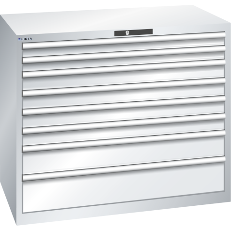 LISTA - Armoire à tiroirs 64x36E (LxPxH) 1193x725x1000mm 8 tiroirs (2x75/4x100/1x150/1x200) 200kg KEY Lock Gris clair RAL 7035