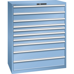LISTA - Armoire à tiroirs 64x36E (LxPxH) 1193x725x1450mm 10 tiroirs (2x150/1x125/1x75/3x100/1x150/2x200) 200kg KEY Lock Bleu clair RAL 5012
