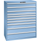 LISTA - Armoire à tiroirs 64x36E (LxPxH) 1193x725x1450mm 10 tiroirs (2x150/1x125/1x75/3x100/1x150/2x200) 200kg KEY Lock Bleu clair RAL 5012