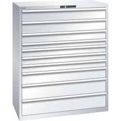 LISTA - Armoire à tiroirs 64x36E (LxPxH) 1193x725x1450mm 10 tiroirs (2x150/1x125/1x75/3x100/1x150/2x200) 200kg KEY Lock Gris clair RAL 7035