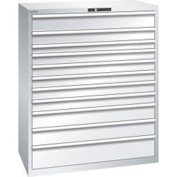 LISTA - Armoire à tiroirs 64x36E (LxPxH) 1193x725x1450mm 11 tiroirs (1x150/1x125/1x75/5x100/2x150/1x200) 200kg KEY Lock Gris clair RAL 7035