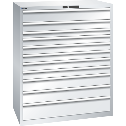 LISTA - Armoire à tiroirs 64x36E (LxPxH) 1193x725x1450mm 11 tiroirs (1x150/1x125/1x75/5x100/2x150/1x200) 200kg KEY Lock Gris clair RAL 7035