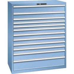 LISTA - Armoire à tiroirs 64x36E (LxPxH) 1193x725x1450mm 12 tiroirs (1x150/1x125/3x75/5x100/1x150/1x200) 200kg KEY Lock Bleu clair RAL 5012